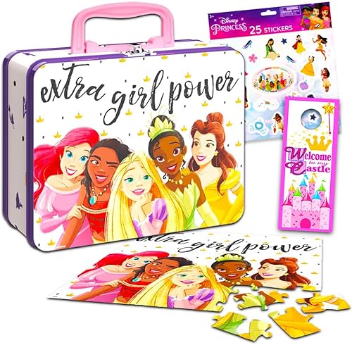 Disney Princess - Juego de actividades de lonchera de princesa Disney con asa, rompecabezas de 48 piezas y calcomanías de Cenicienta (kit de