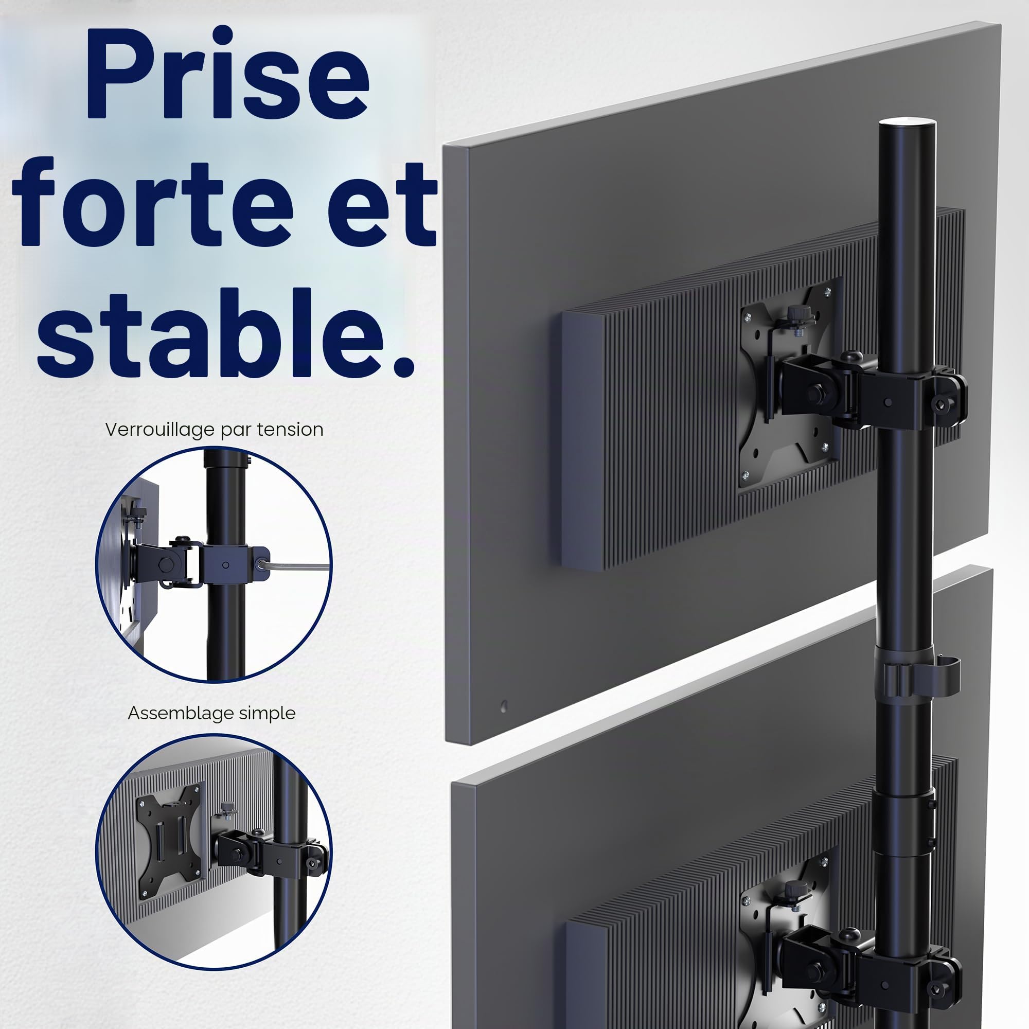 VIVO Support de Bureau Double pour Écrans Superposés Verticalement, Pied Ajustable très haut pour 2 Écrans Ultra-Larges jusqu'à 34 Pouces, Capacité 10 kg, Noir, STAND-V002T