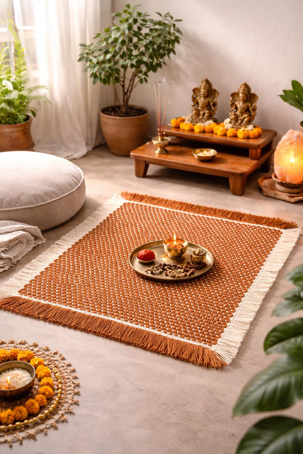 Pooja mat for Sitting on Floor | Pooja mat for mandir | Meditation Mat | Pooja Aasan | Traditional Mat | Large Size 2x2 Feet-picture-12