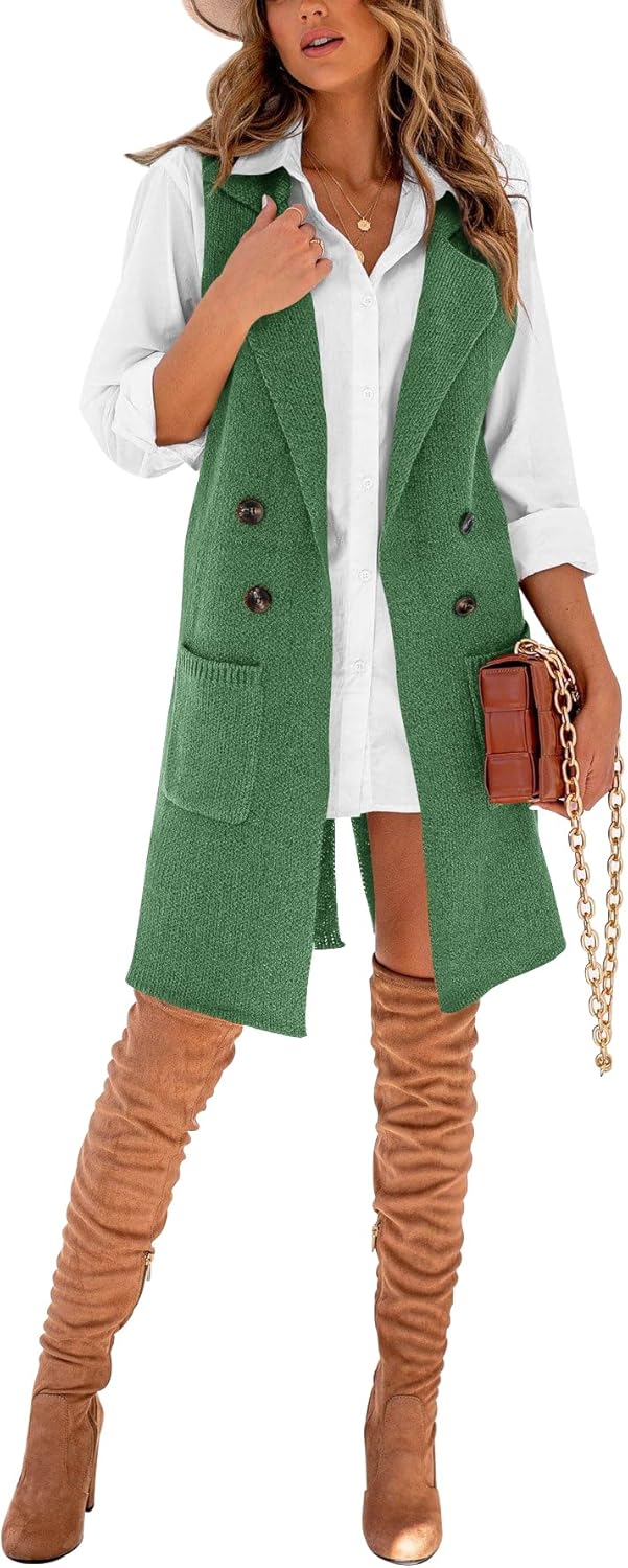 Danedvi Women Open Front Lapel Collar Cardigan Vest Button Down Long Sweaters Cardigan Solid Outerwear Coats - Image 4
