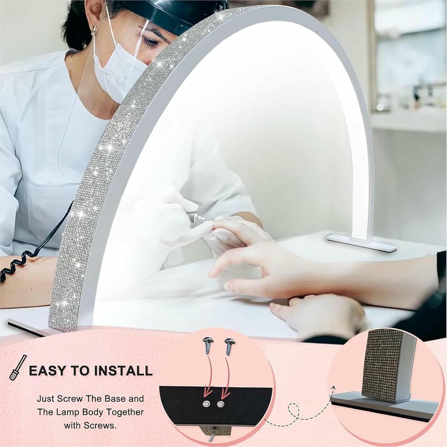 Half Moon Light for Nail Desk - 36W LED Half Moon Nail Desk Lamp, 3 Light Modes (2700k-5600k), Arch Light for Lash, Tattoo, Skincare..