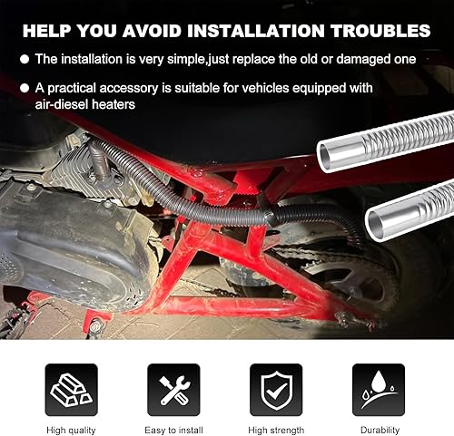 Miniatura 5 de Manguera de escape de acero inoxidable de 23.6 pulgadas, calentador diésel de 1.0 in1 pulgada de diámetro interior flexible con 2 abrazaderas de