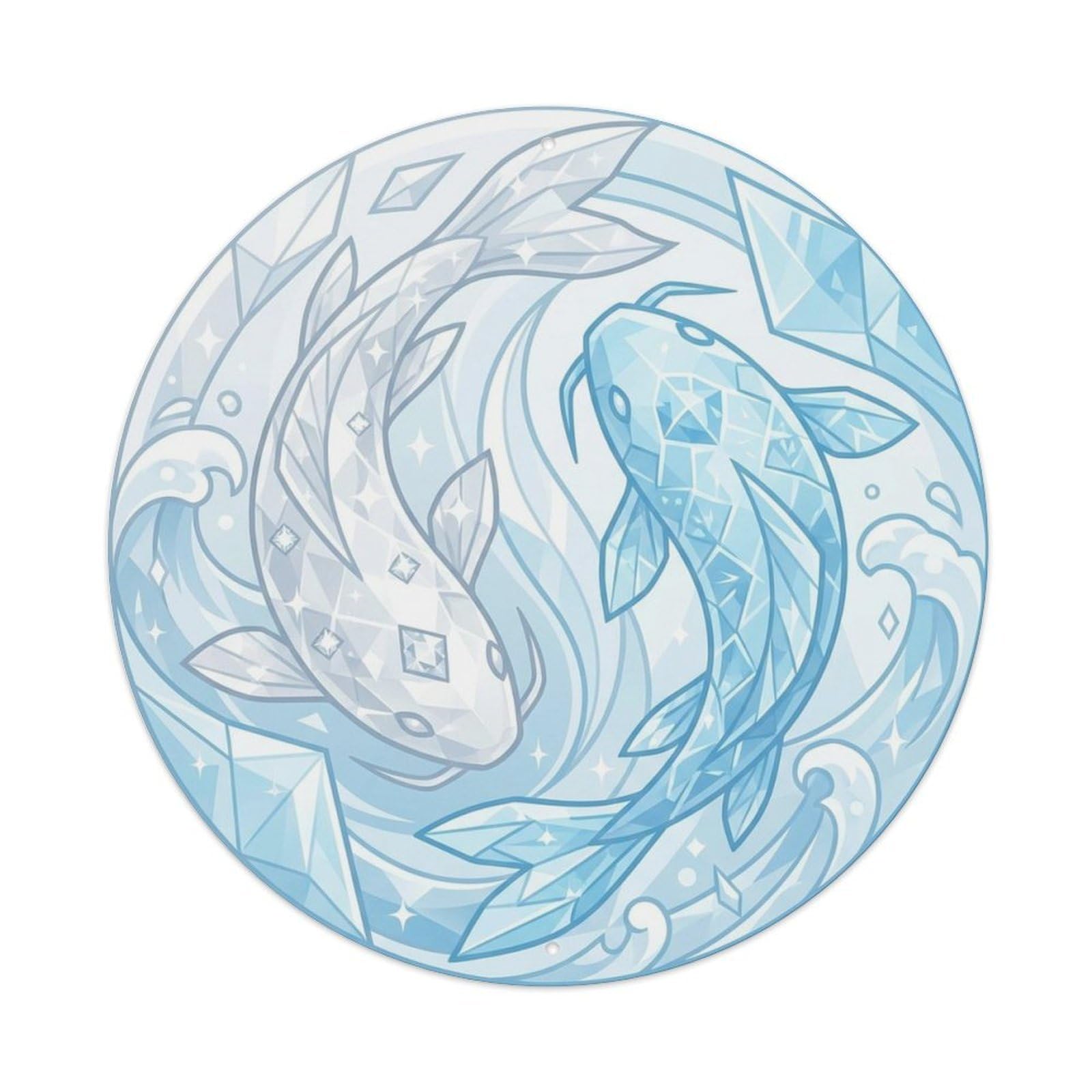 Olyhtr 8X8inch Classic Style Tai Chi Koi Fortune Crystal Zen Prosperity Metal Tin Sign