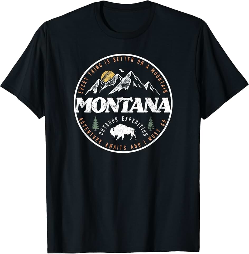 The Montana Moose Co Montana Retro Vintage Mountain Outdoors State Graphic T-Shirt OEKO-TEX STANDARD 100