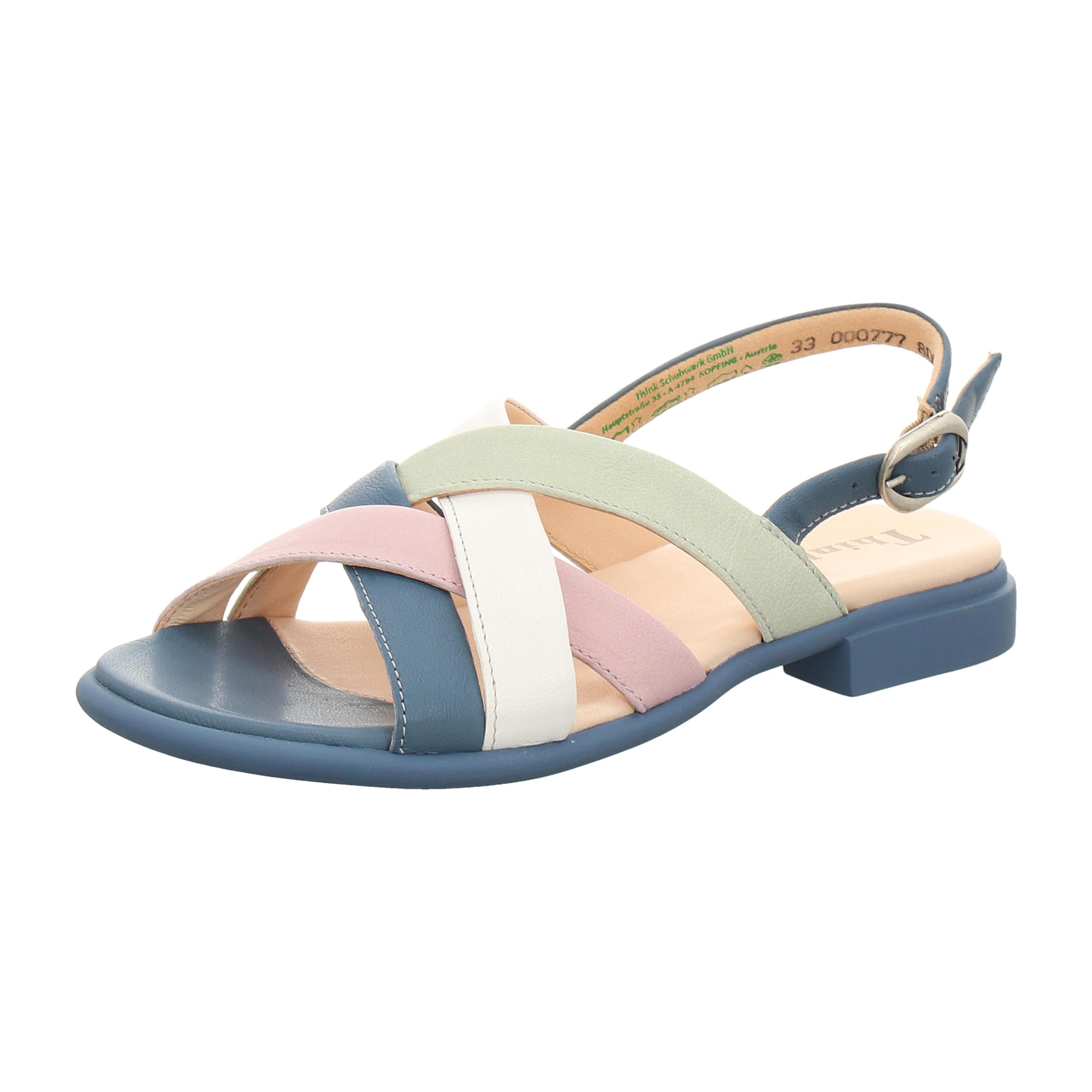 Think! Kama Women's Chrome-Free Tanned Sustainable Strap Sandal 0000 Black 39.5 EU, 8000 denim combi, 6.5 UK