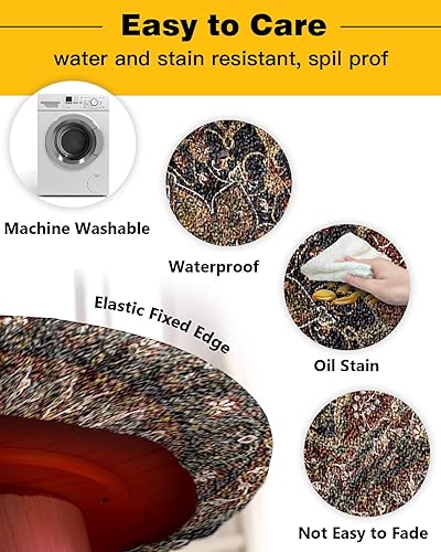 Miniatura 3 de Mantel redondo de flores de mandala, ajustable, manteles elásticos impermeables para interiores y exteriores, mantel elástico para cena, fiesta,