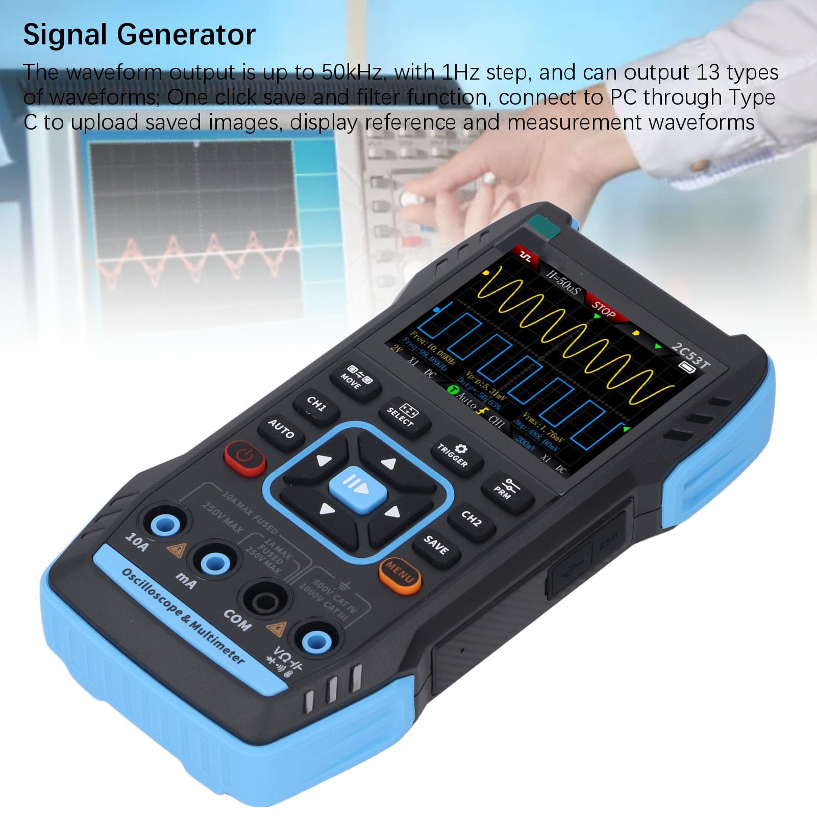Osciloscopio Portátil de 2 Canales, Ancho de Banda de 50 MHz