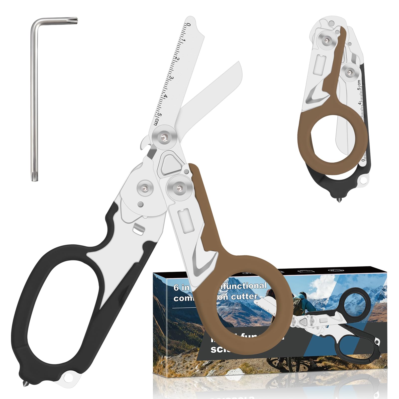 6-in-1 Heavy-Duty Emergency trauma shears (Black brown)