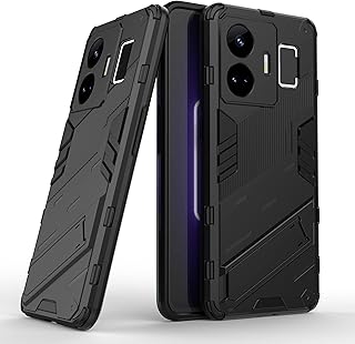 جراب موبايل متوافق مع ريلمي GT3 - GT نيو 5 بانك ارمور 2 في 1 مضادة للصدمات من البولي يوريثين المقاوم للحرارة حامل غير مرئي لموبايل GT3 - أسود