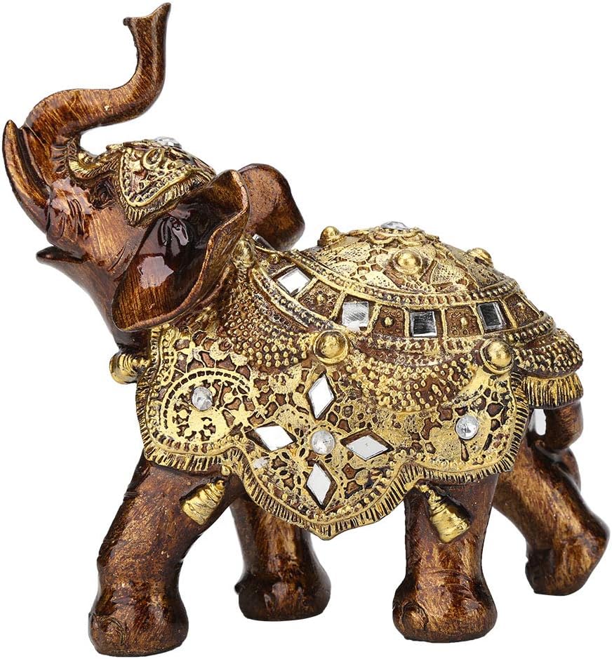 Buachois Lucky Elephant Statue,Symbol of Luck and Prosperity,Resin Antique Gold Accent,Feng Shui Elephants Figurine,Home Decor Ornaments for Living Room,Table Centerpiece,Shelf,Office