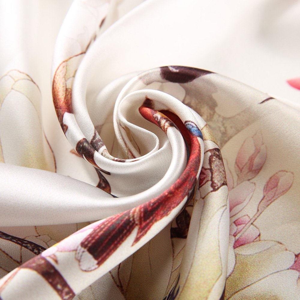 STORY OF SHANGHAI Sciarpa di 100% Seta Charmeuse da Donna Foulard a Raso con Fantasie Orientale, 56x177cm