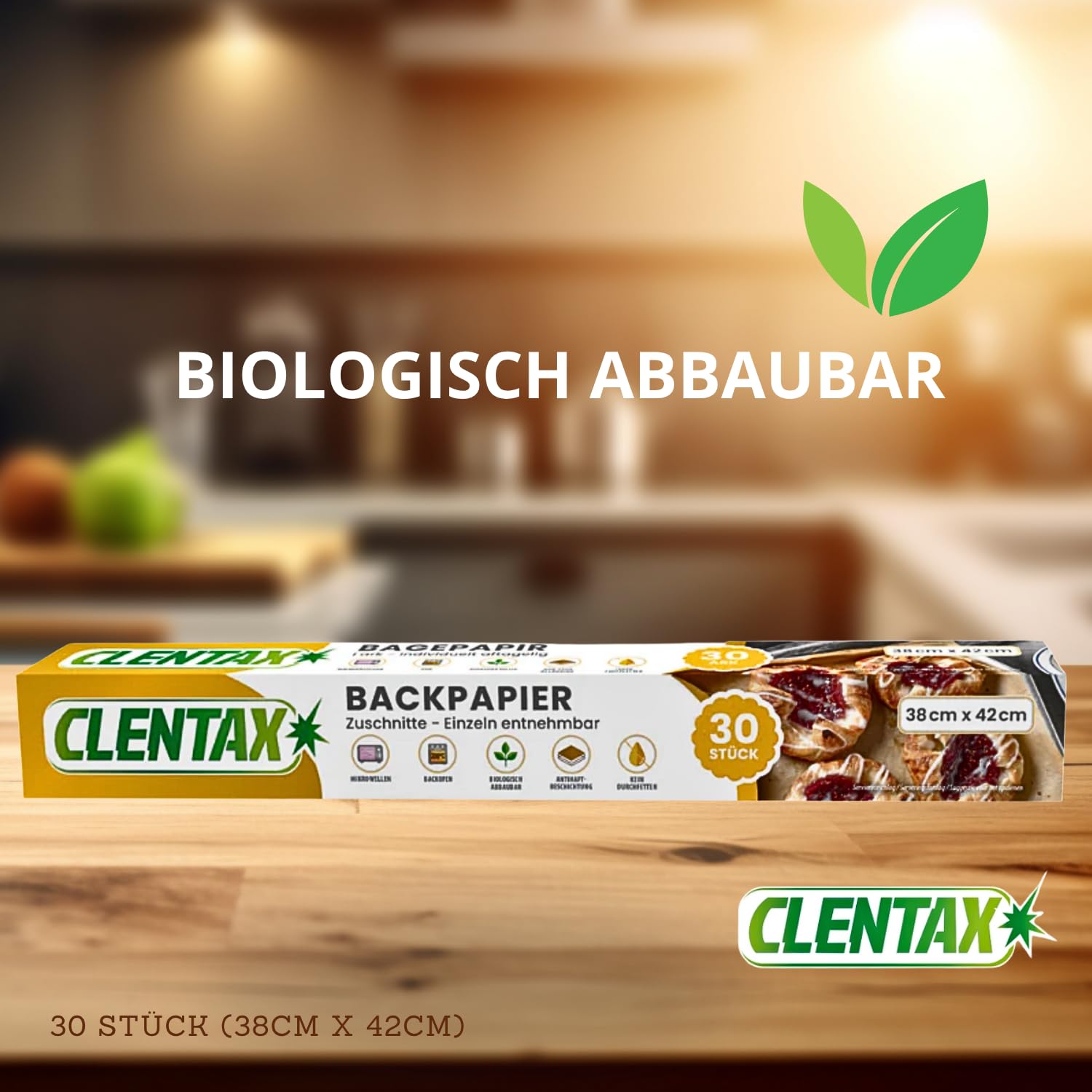 CLENTAX Backpapier Zuschnitte, 720 Blatt (24 St. x 30 Blatt) Backpapier für Backofen, Mikrowelle - Kein Durchfetten - Antihaftbeschichtung, (38 x 42 cm) zum Backen von Keksen, Kochen, Backen, Braten