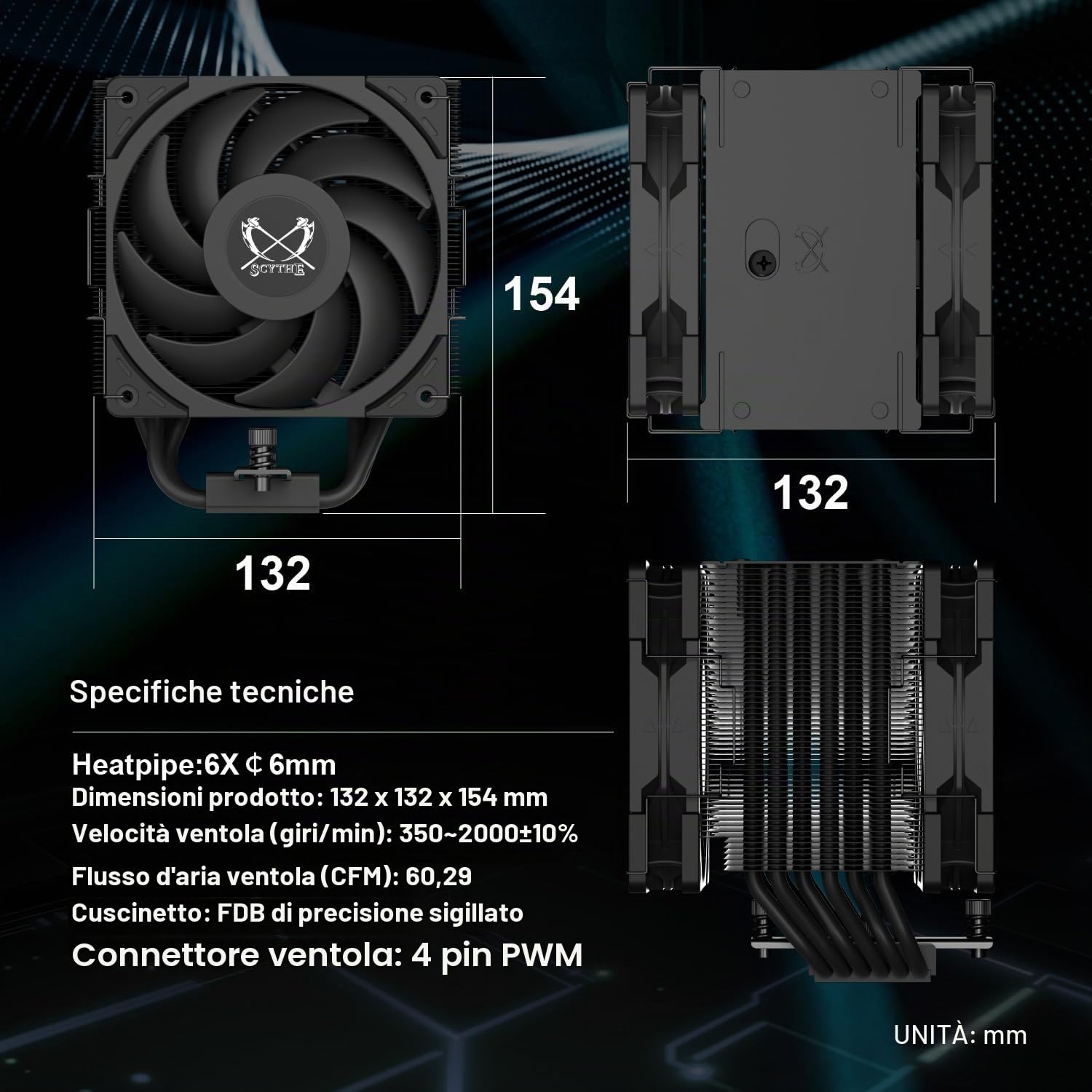 Scythe Mugen 6 Dual Fan Black Edition CPU Air Cooler, Intel LGA1700, LGA1151, AMD AM5, AM4 Support, 120 mm, torre singola, copertura superiore in alluminio (Mugen 6 Dual Fan Black Edition)