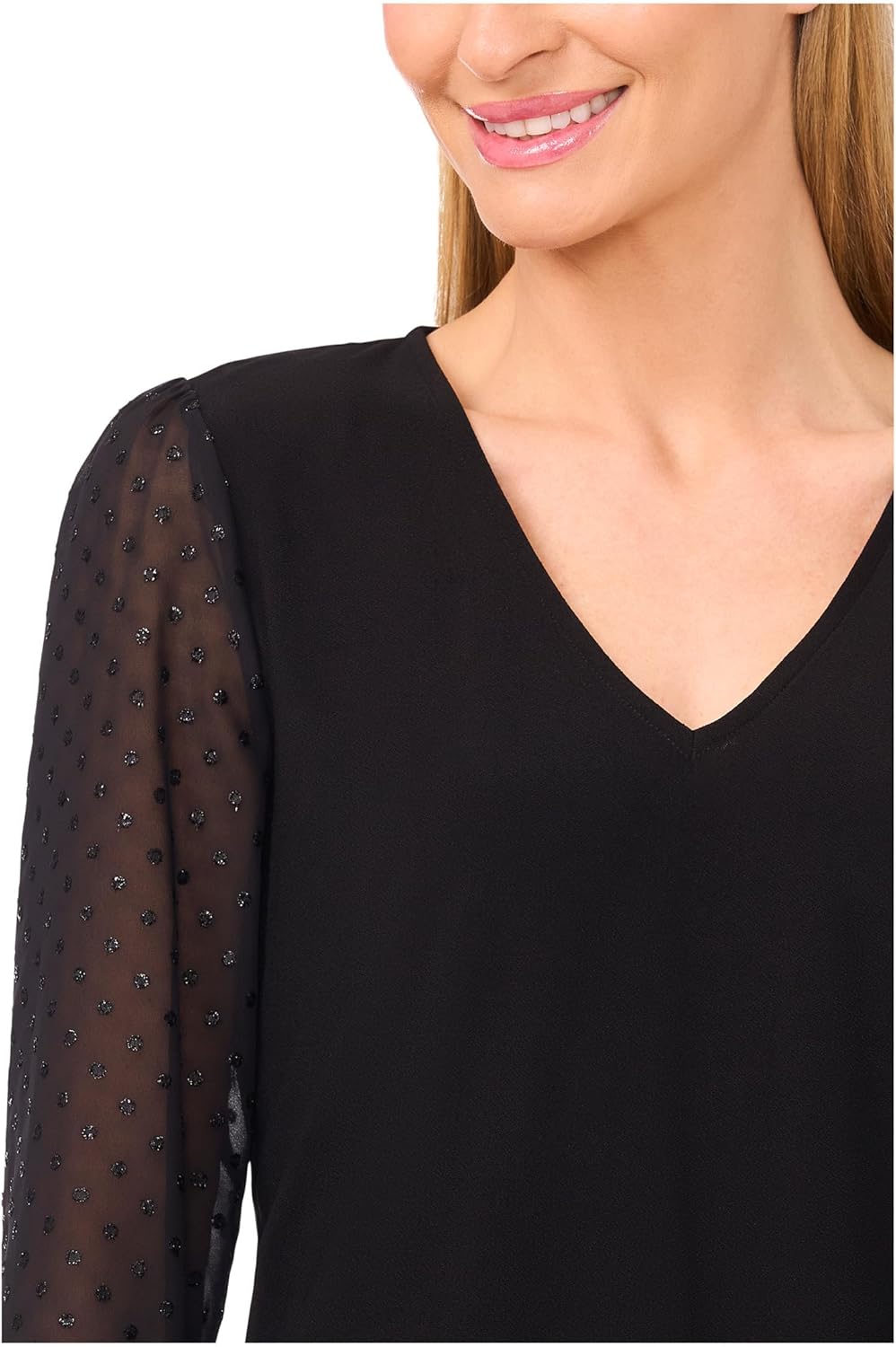 CeCe Womens Mixed Media 3/4 Sleeve Knit Top - Image 3