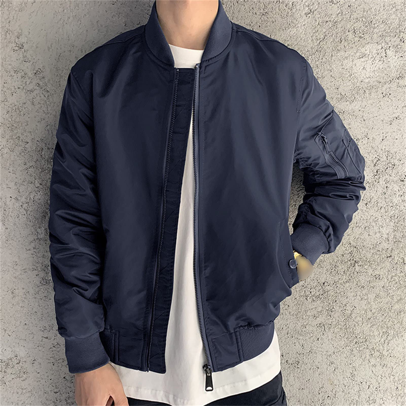 Maiyifu-GJ Men's Lightweight Flight Jacket Spring Casual Softshell Bomber Coat Outwear Vintage Full-Zip Military Windbreaker (Dark Blue,3X-Large)