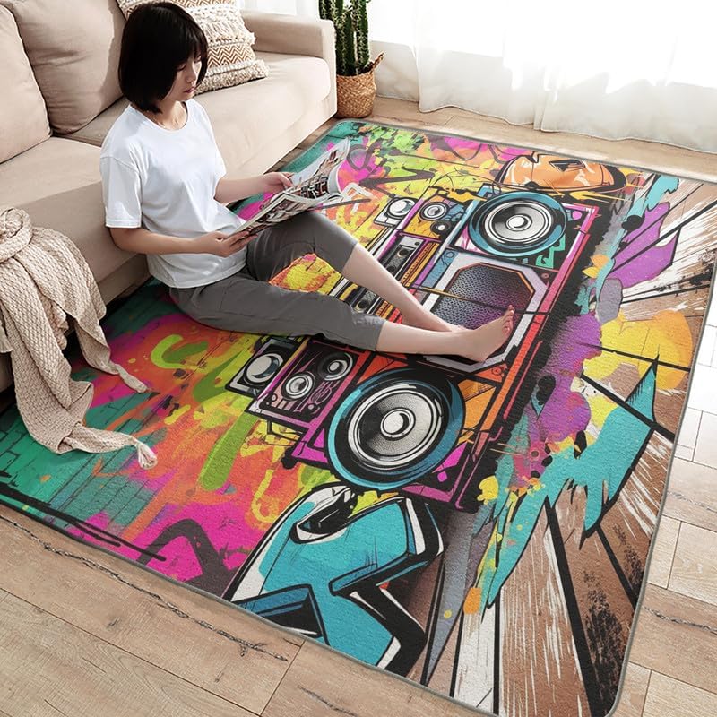 Miniatura 4 de Alfombras lavables para sala de estar, dormitorio, alfombra de graffiti musical y decoración del hogar, alfombra de área de hip hop de 3 x 4,