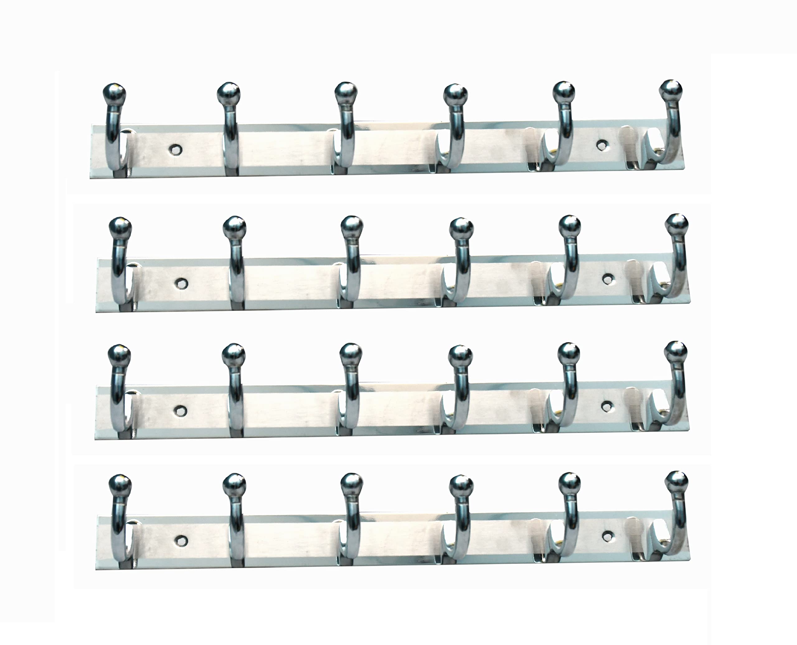 GHAR DWAR Ghardwar Stainless Steel (Pack of 4) Cloth Hook 6 Pin Bathroom Cloth Hanger Robe Wall Door Hooks Rail for Hanging Keys,Clothes,Towel Steel Hook