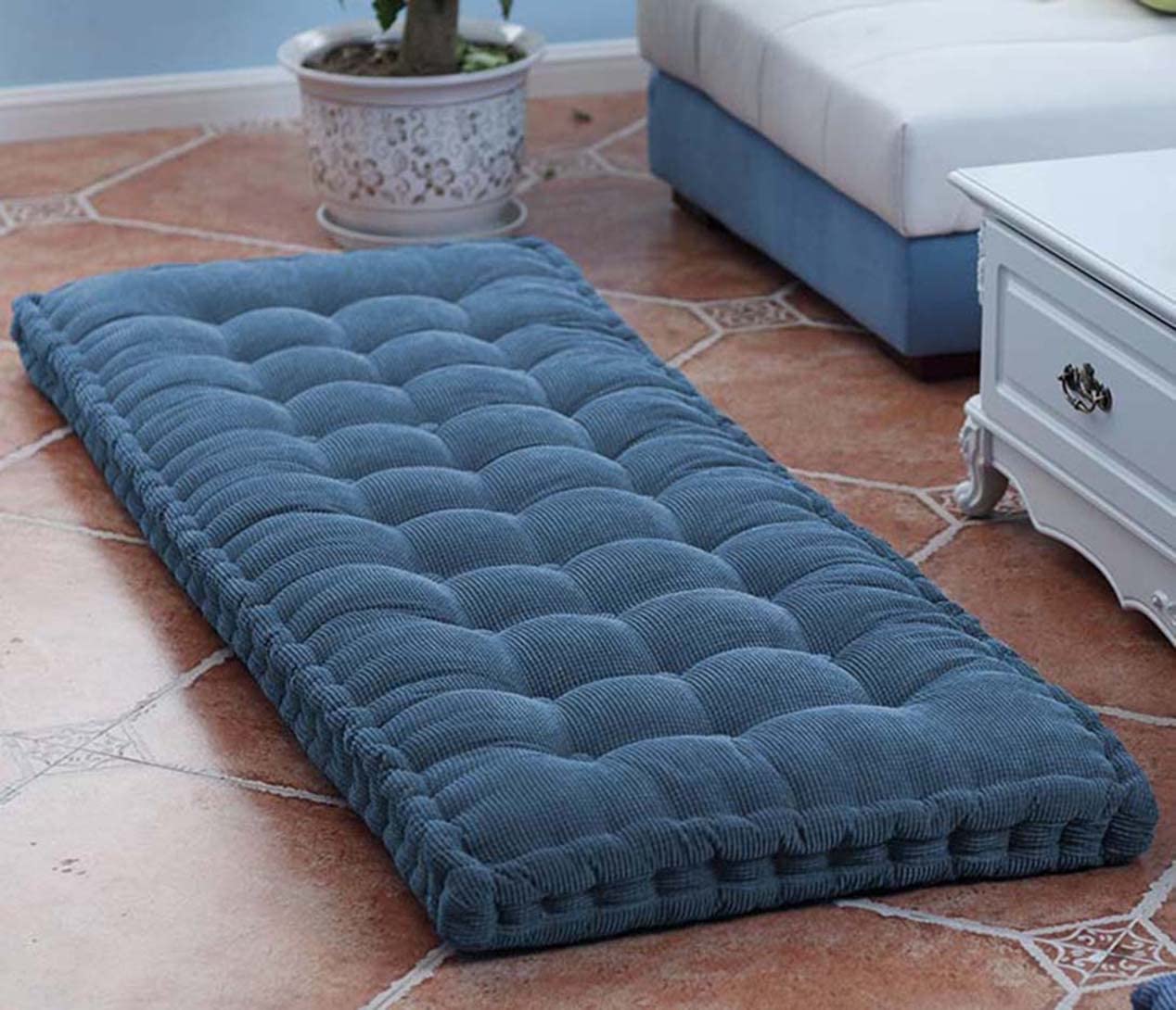 Ggoty Blue 10Cm Thick Bench Cushion Pad 2/3 Seater,100Cm/120Cm Soft Bench Cushions Cotton Chair Pad For Garden Patio Dining Sofa Swing (120X30cm,)