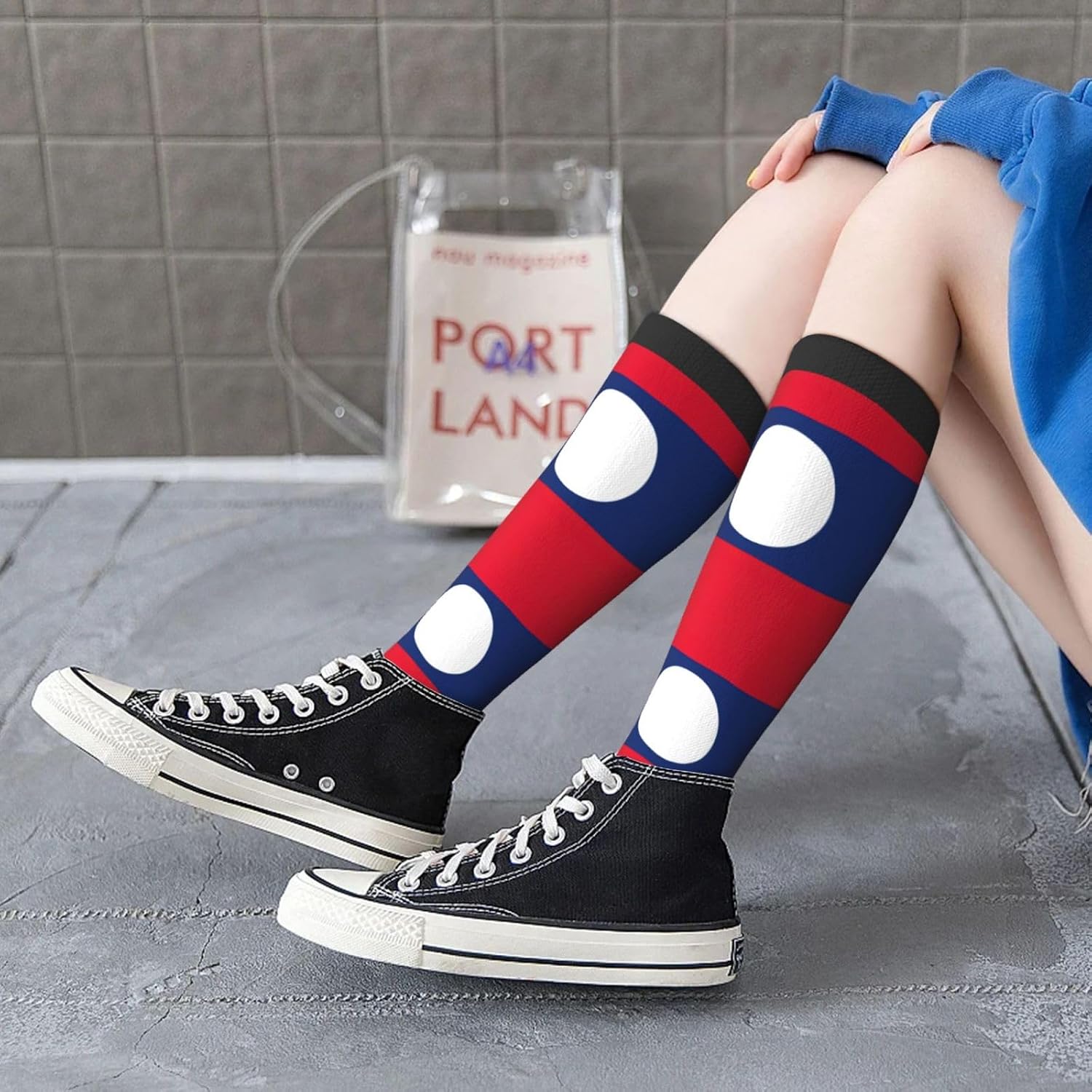 Flag Of Laos Print Adult Socks, Elastic Stretch Socks,Soft Breathable For Daily Sports Casual Wear