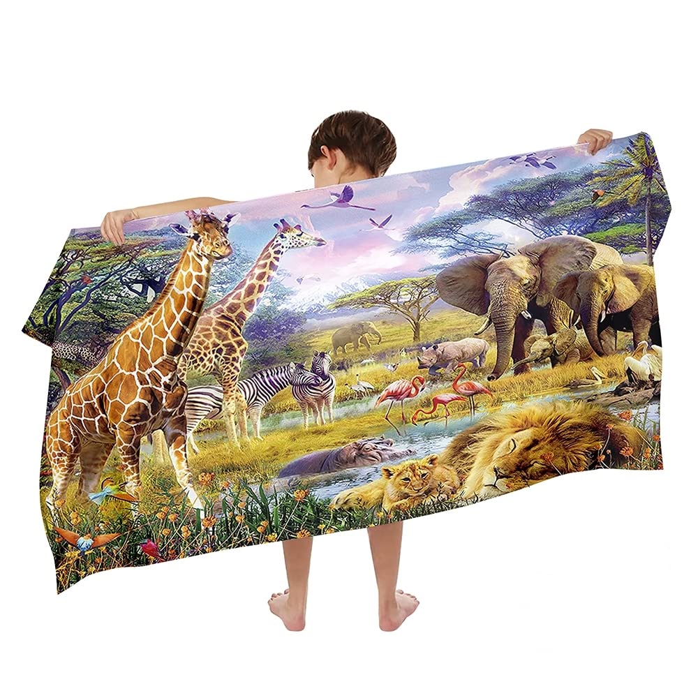 Ulticool Microfibre Children's Towel 140 x 70 cm, Safari Animals Nature Dinosaur