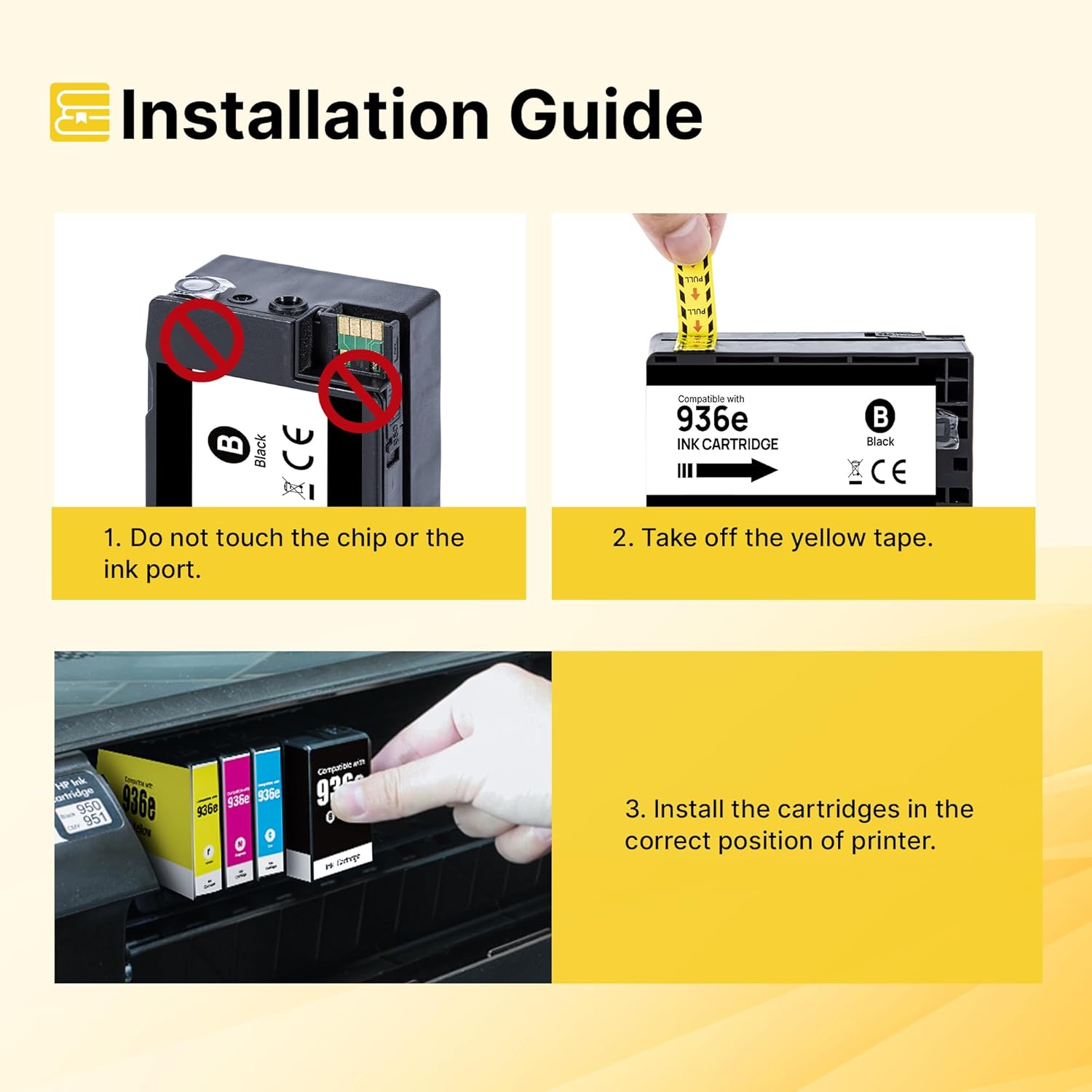 936 9125e 936XL Ink Cartridges Combo Pack Compatible with HP 936 Ink for HP Ink 936 936E 936XL for HP OfficeJet Pro 9125e 9120e 9730e 9130 9135e 9122e 9128e 9110b 9120b 4 Pack with Chip