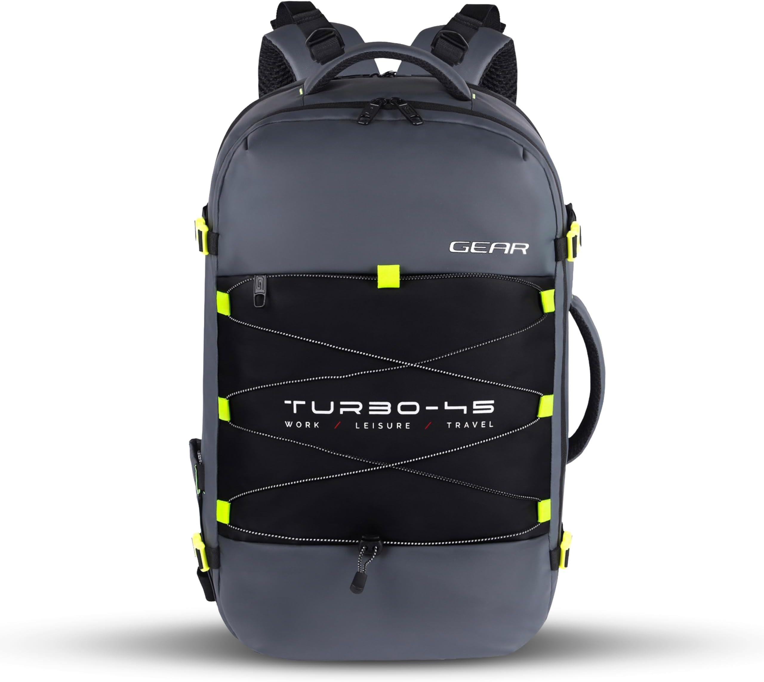 Turbo 21"/45L Large Water Resistant Anti theft Laptop Backpack with Raincover | Backpack | Daypack |Briefcase | Travel Bag For Men/Women (Black - Grey)