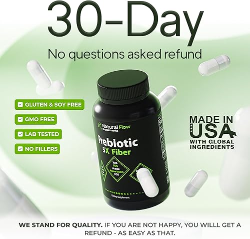 Miniatura 6 de Suplemento de fibra prebiótica 5 en 1 cápsulas – Flujo natural 5X fibra XOS, GOS, FOS, acacia e inulina de agave, fórmula de fibra soluble diaria