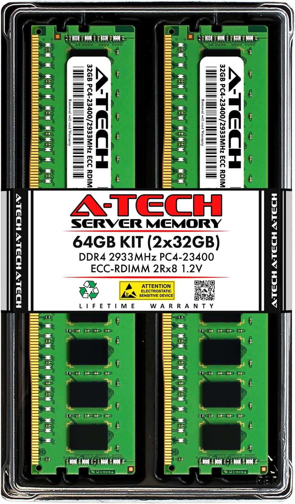 A-Tech 64GB Kit (2x32GB) DDR4 2933MHz PC4-23400 ECC RDIMM 2Rx8 1.2V Dual Rank Registered DIMM 288-Pin Server & Workstation RAM Memory Upgrade Modules (A-Tech Enterprise Series)