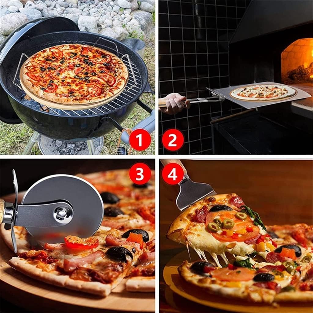 Pizza Stone Set 13 Pizza Stone for Grill and Oven with Foldable Metal Pizza Peel and Accessories Set