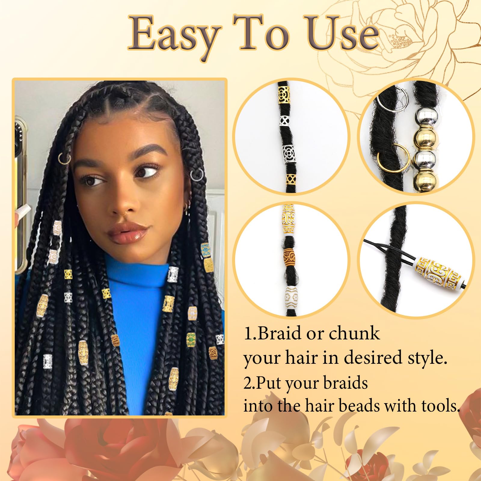 232PCS Haarschmuck für Zöpfe Loc Dreadlock Perlen gemischte Farbe Holz Haar Perlen Metall Legierung Zöpfe Manschetten Spulen Ringe Haarschmuck Zubehör Set für Frauen
