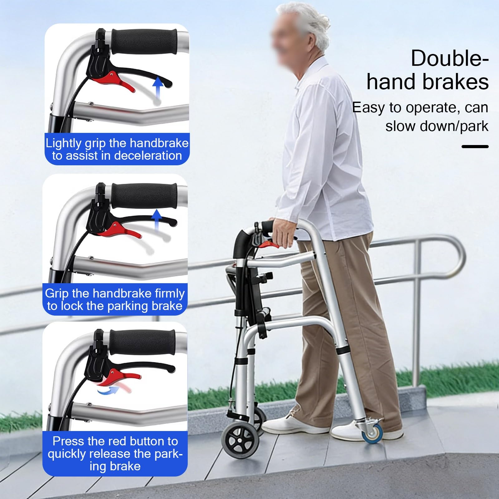 Andador Plegable Ligero con Doble Freno, Andadores de 4 Ruedas con Asiento, Andador de Movilidad de Altura Ajustable for Personas Mayores y Personas con Movilidad Reducida