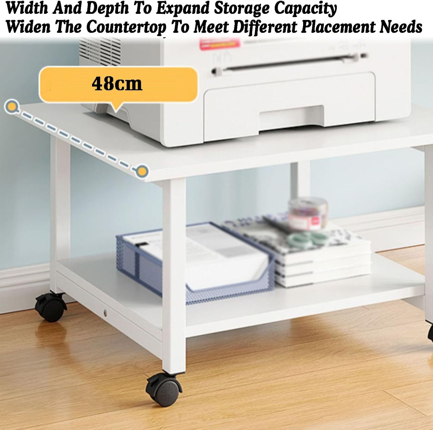 AV Media Stand,Metal Media Cart, 3 Tier CD Player Stand,Open Storage Audio Rack for Living Room, Office, Theater, Recording Studio(Warm White)