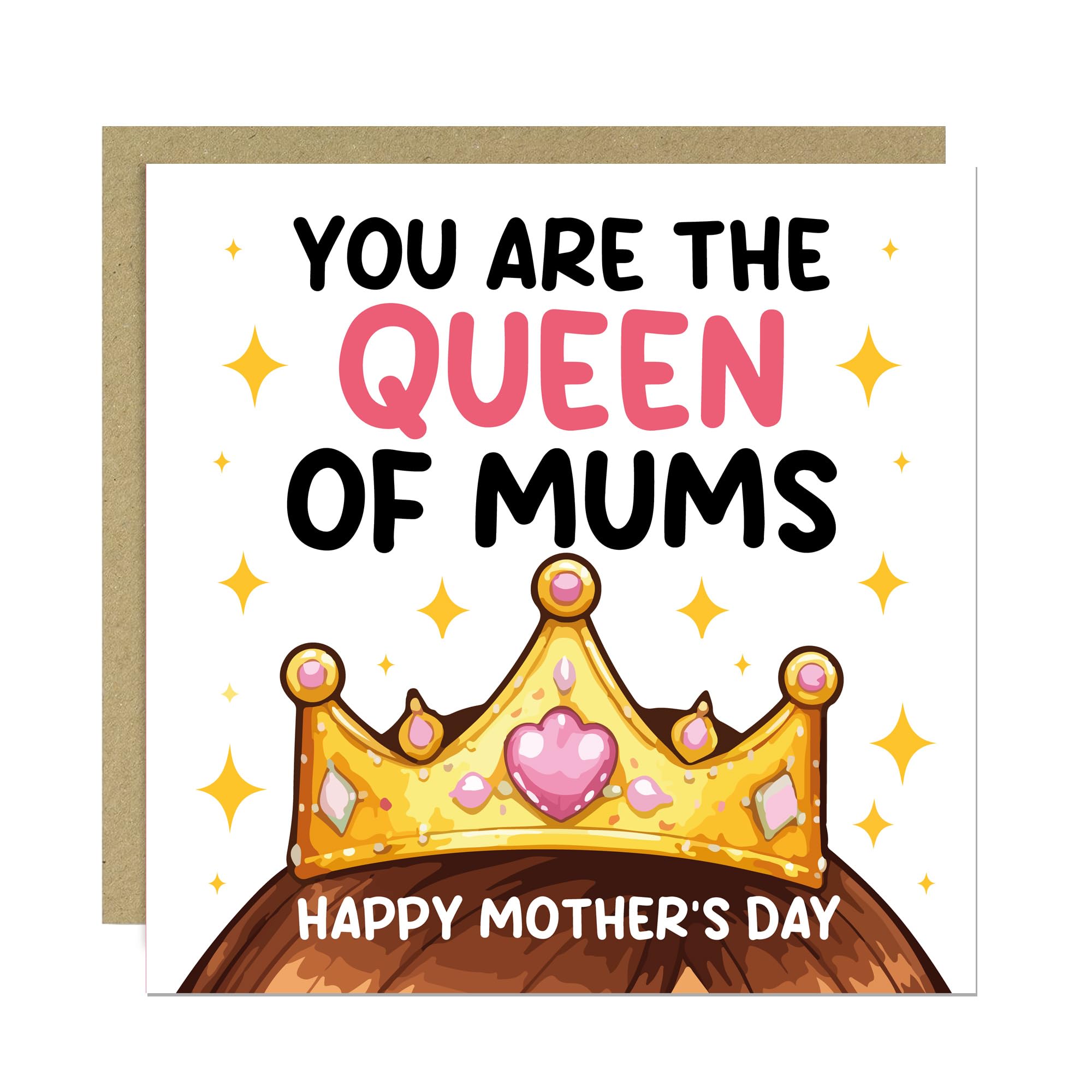RED OCEAN Cute Mothers Day Card, Queen Of Mums, Card For Mothers Day, From Daughter Son, Thank You, With Kraft Envelope