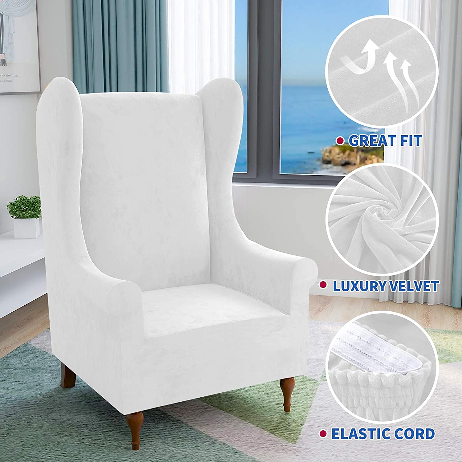 CHELZEN Stretch Velvet Wingback Chair Slipcover Soft Slipcovers for Wingback Chairs Wing Chair Cover with Elastic Bottom (Wing Chair - Image 3