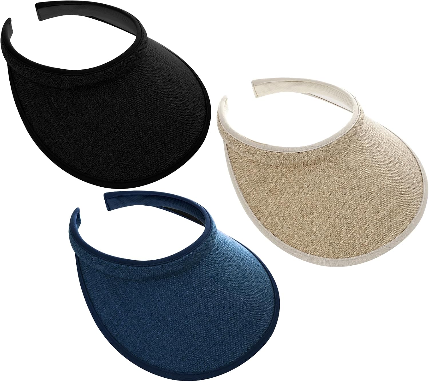 3Pcs Clip On Sun Visors Hats for Women UV Protection, Beach Wide Brim Visor for Summer, Outdoor Golf Tennis Travel Caps