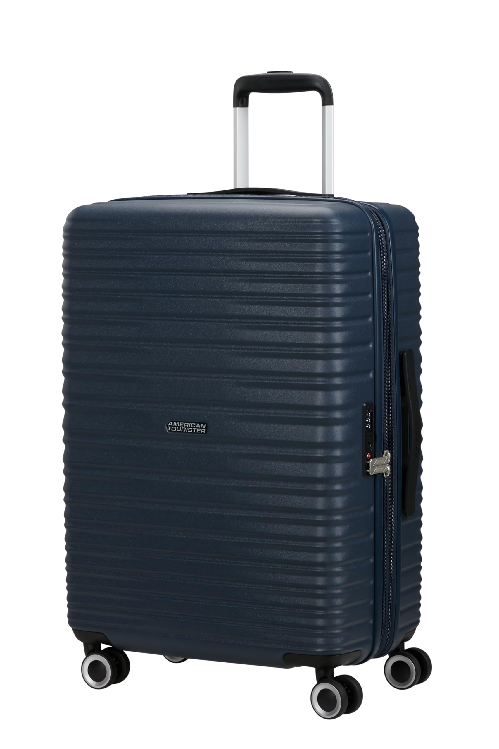 American Tourister Aerotech - Ensemble de 3 Bagages à Coque Rigide (Bagage à Main, Moyen, Grand) Ensemble de Chariot Extensible avec Serrure TSA - Bleu (Bleu Marine métallisé)