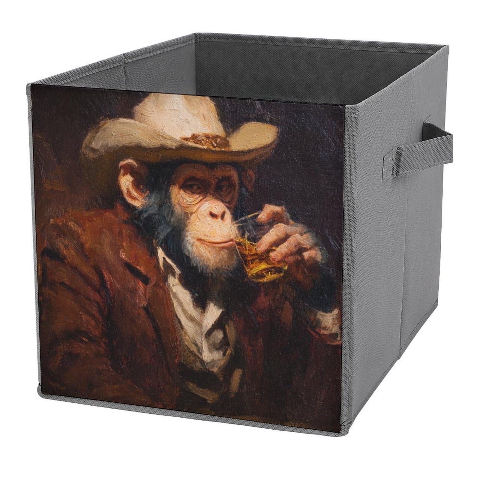 Jubonexis Monkey in Cowboy Attire Drinking at Bar Cube Storage Bins Storage Cubes Foldable Decorative Fabric Storage Baskets Home Organizers with Handles for Shelves,Closet, 27x27 CM