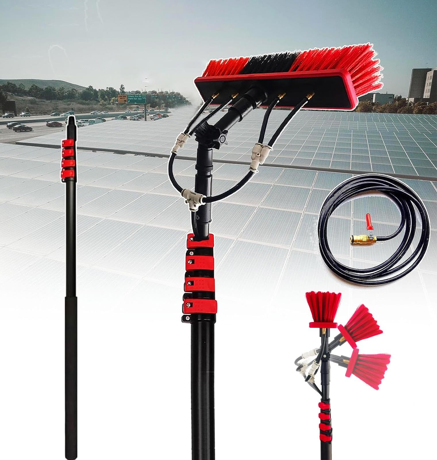 Aioneer Solar Panel And Window Cleaning System With Adjustable Pole And Water Fed Kit For Efficient Maintenance-30cm Brush -24FT/7.2M