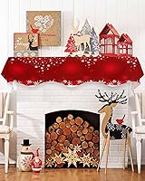 Vista 3 de Funda roja para chimenea, decoración de mantel de Navidad, decoración de mantel de Navidad, copo de nieve de invierno, Navidad, estante de chimenea