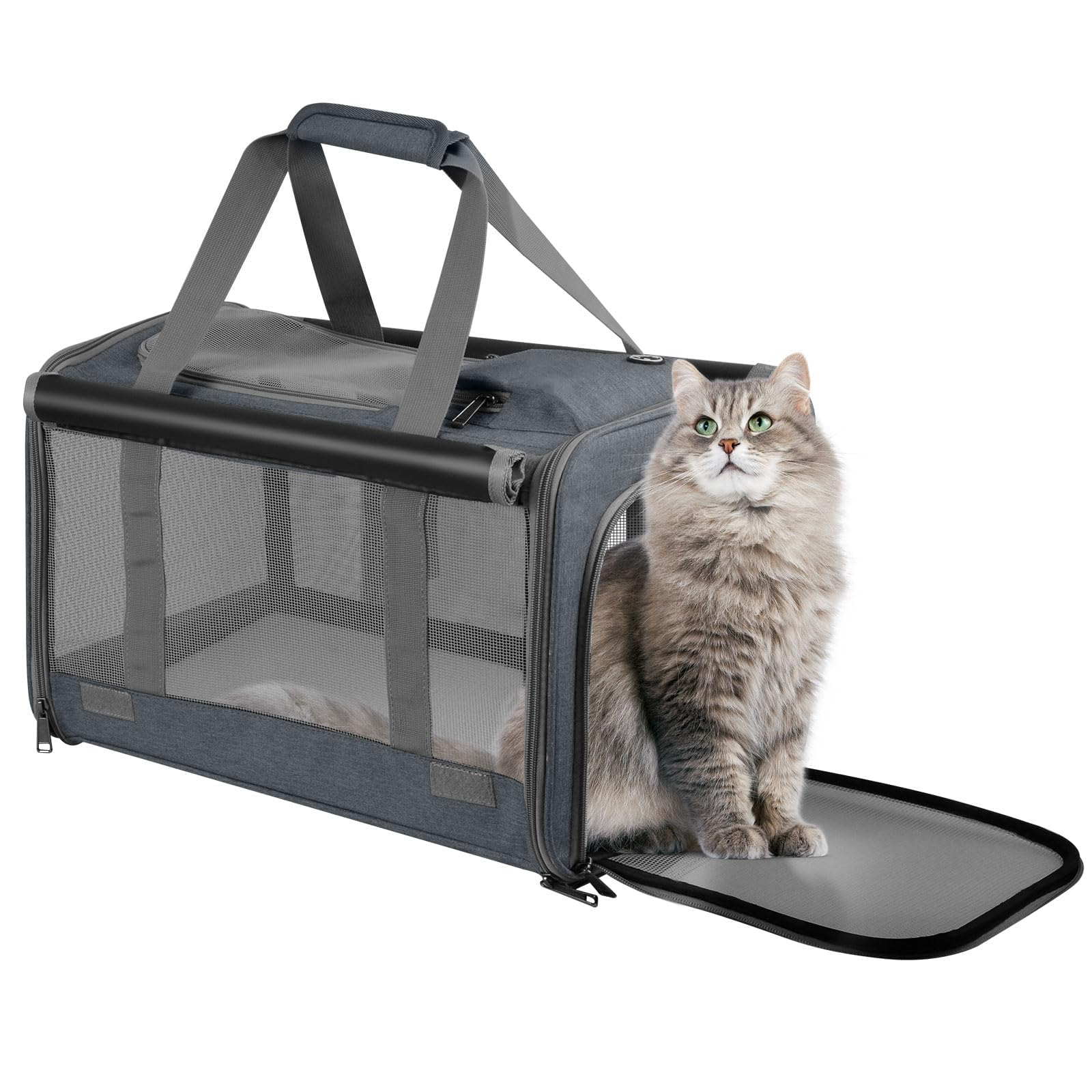 Qoosea Trasportino per Gatti e Cani Portatile e Ripiegabile Trasportino per Animali, Portatile Borsa per Trasporto per Gatto e Cane di Piccola e Media Taglia (Grigio)