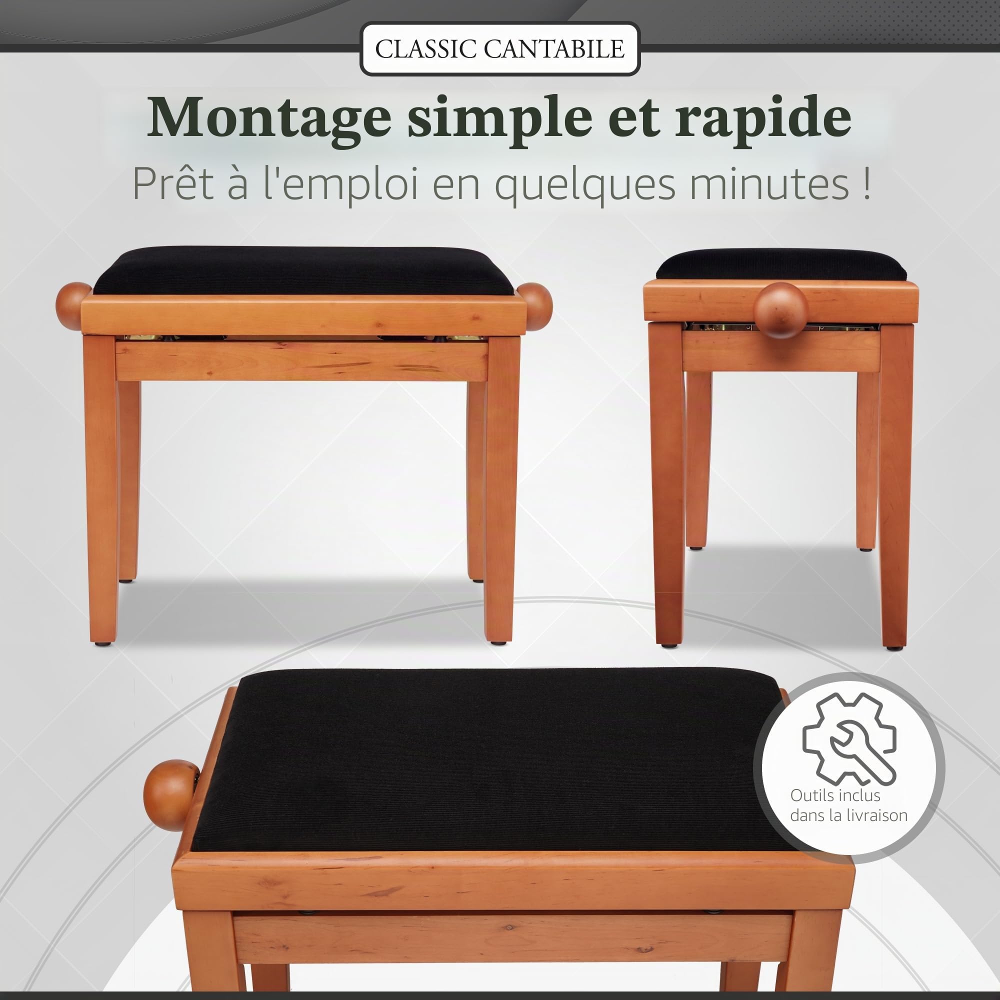 Classic Cantabile Banc de Piano en hêtre