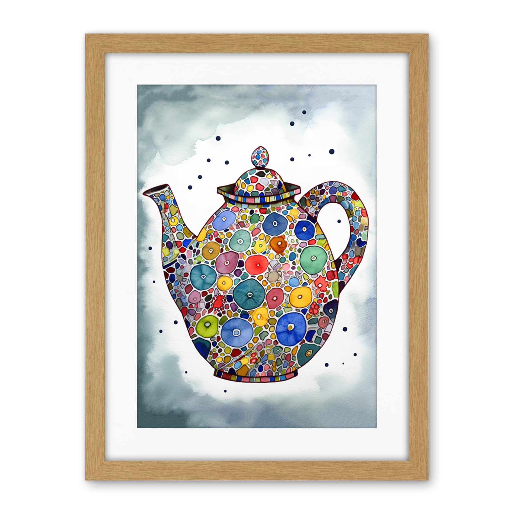 Artery8 Colourful Teapot Folk Art Kitchen Artwork Framed Wall Art Print 18X24 Inch