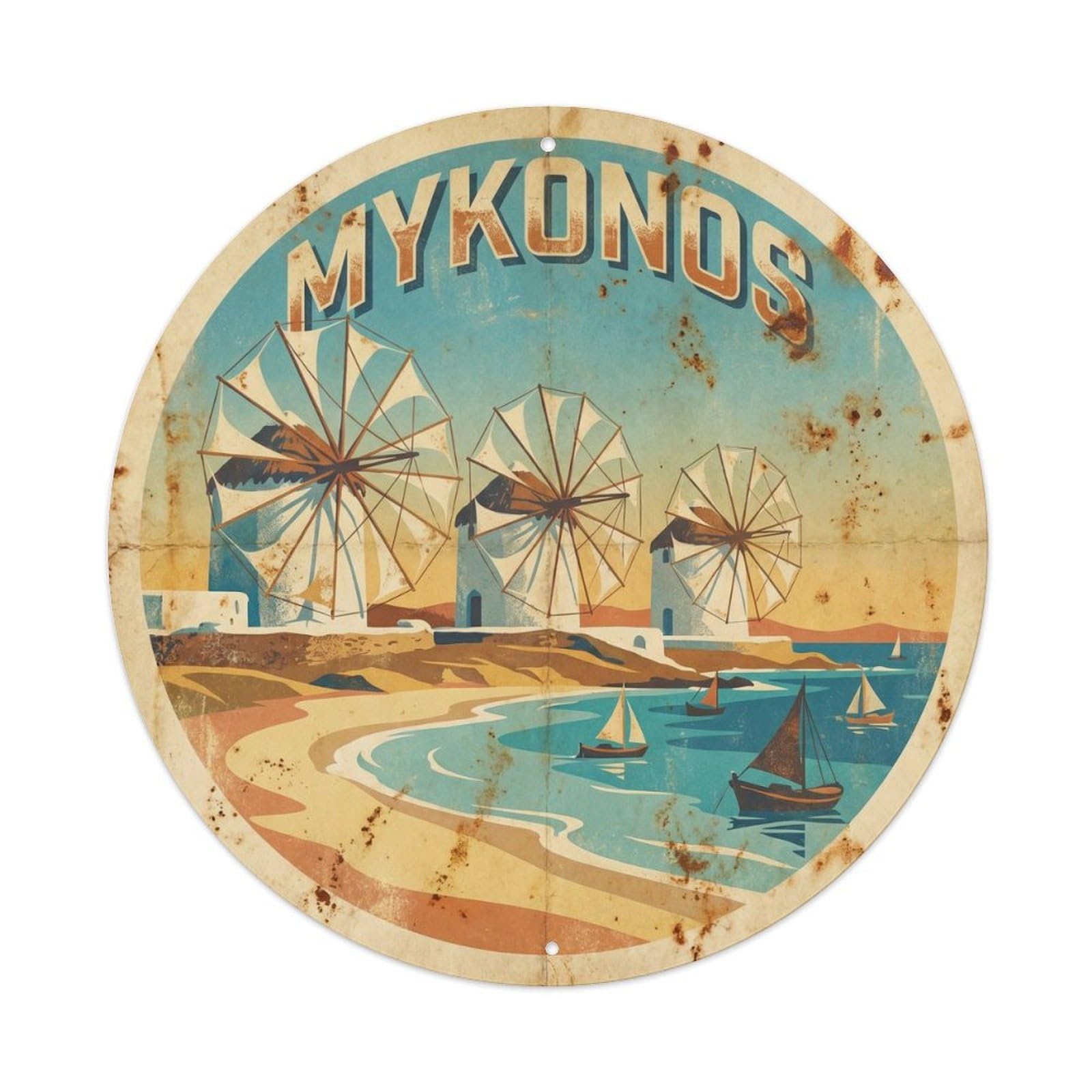 Mykonos Harbor Travel Vintage Destination Metal Tin Sign