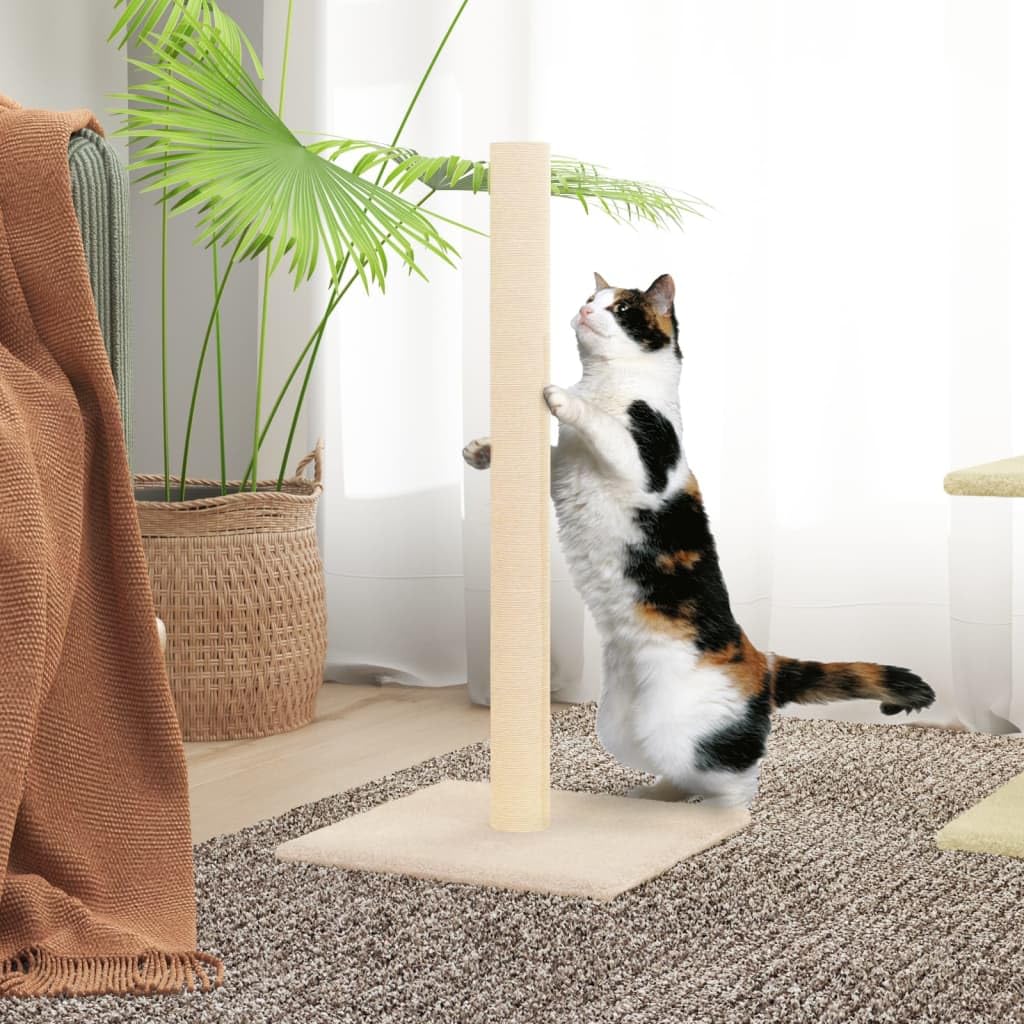 Kratzsäule Creme 35x35x70 cm mit Sisal, Plüsch, Holzwerkstoff, stabile Kletterbaum, ideal für Katzen in Wohnung, Balkon oder Spielturm, mit Liegefläche und Kratzbrett