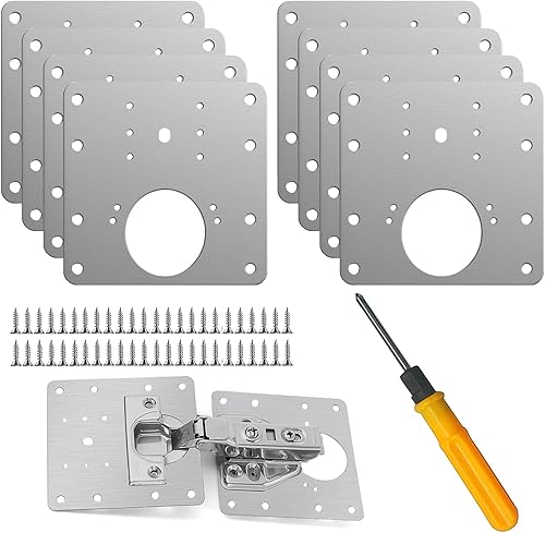 Miniatura 7 de 12 piezas de placa de reparación de bisagras, kit de placa de reparación de bisagras de gabinete de acero inoxidable, soportes de reparación de