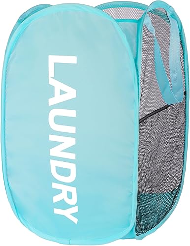 Miniatura 1 de Cesta de malla para la ropa sucia, cesta de lavandería plegable, fácil de abrir y plegar para almacenamiento en la habitación, y bolsillos laterales