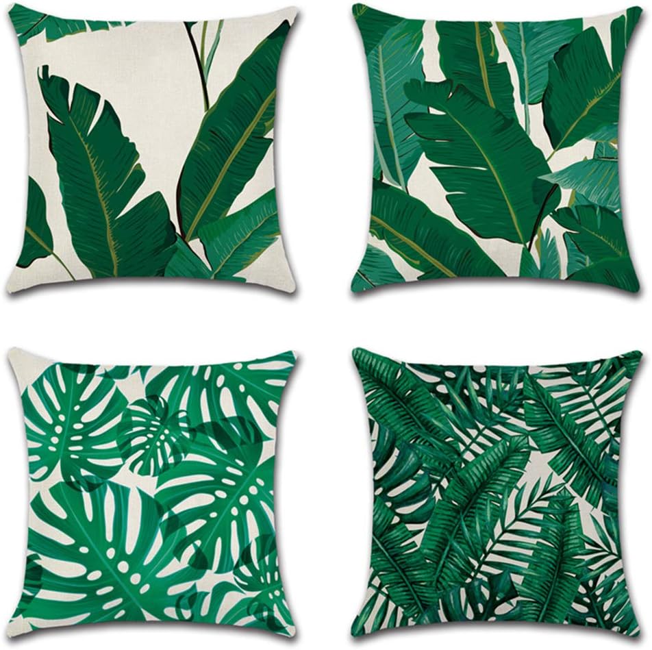 JOTOM Cushion Covers Decorative Throw Pillow Case Sofa Car Pillowcase for Outdoor Home Bed Decor 45 x 45cm,Set of 4 (Green Leaf)