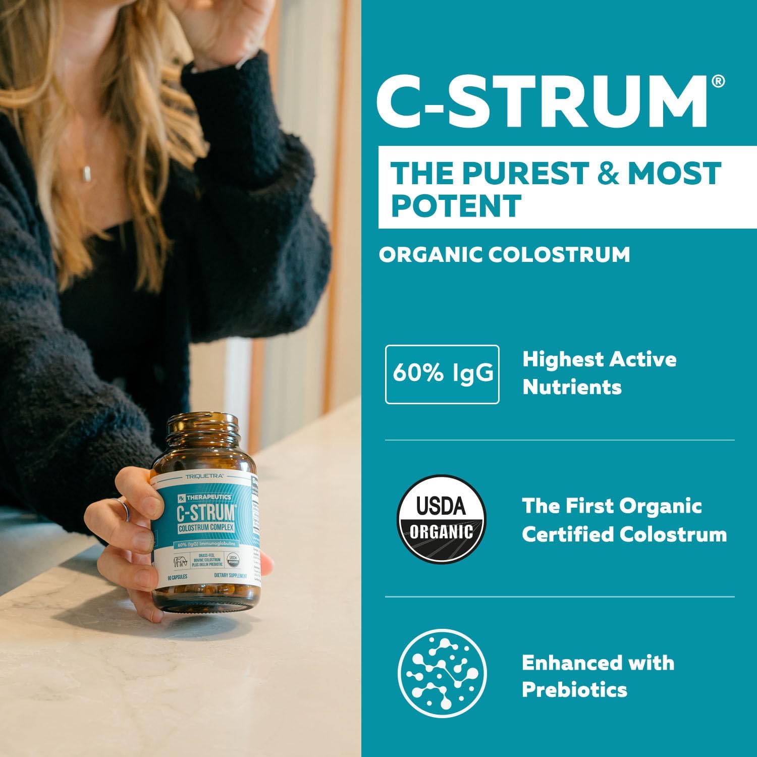 C-Strum® Organic Bovine Colostrum Supplement, 60% igG, First Milking, Grass Fed, Max Strength Colostrum Capsules from German Dairy Cows - Gut, Immunity, Skin & Hair Support (90 count) - Image 2