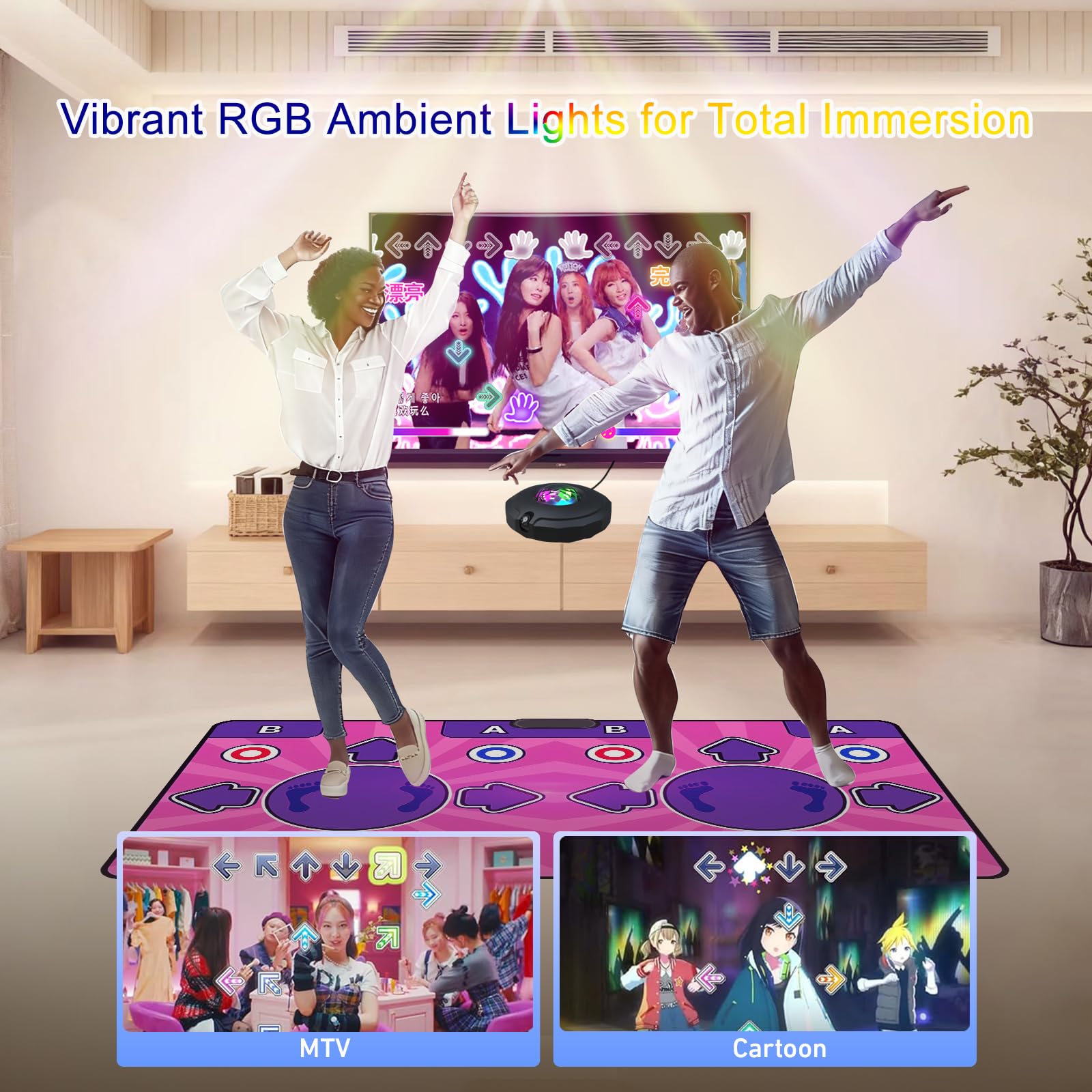 Tappetino da ballo interattivo per bambini, tappetino da ballo elettronico con telecamera AR, HDMI per TV, 100+ giochi, antiscivolo, tappetino sportivo fitness per bambini, ragazzi e famiglie