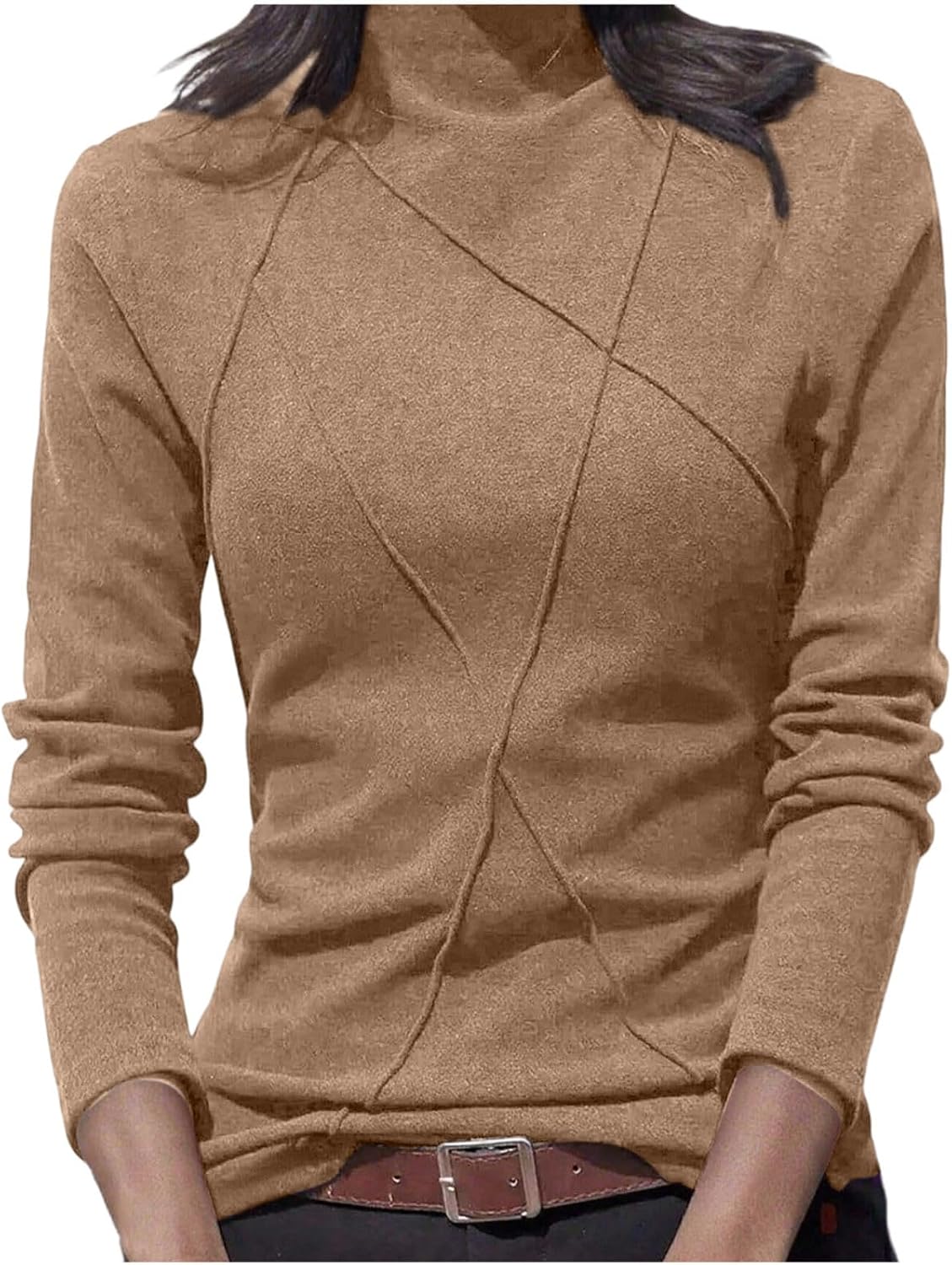 Women's Turtleneck Long Sleeve Shirts Casual Base Layer Solid Stretchy Slim Fit Sweaters Pullover Fall Fashion Tops